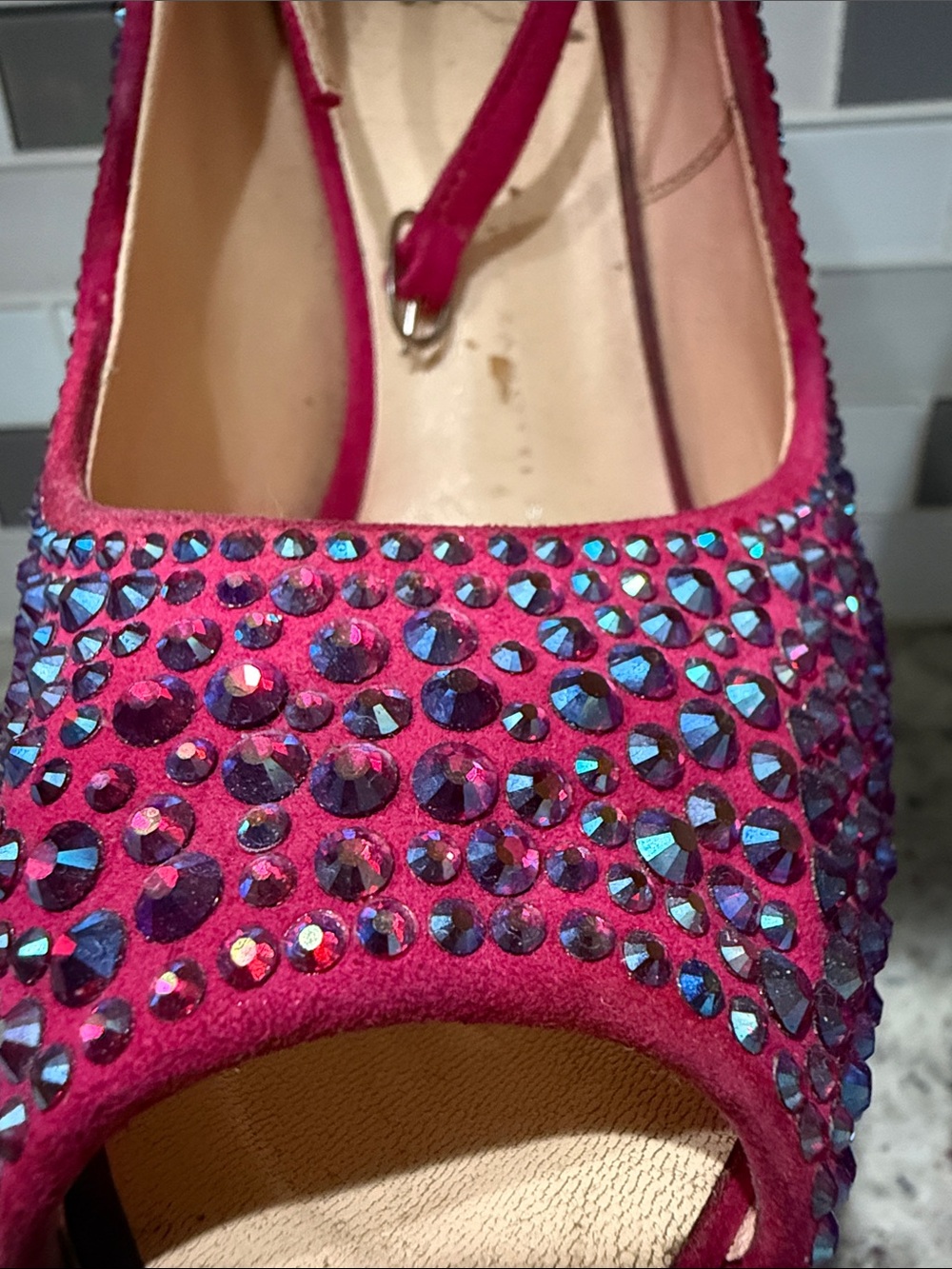 Giuseppe Zanotti Hot Pink Crystal Platform Wedge Peep-Toe Heels - Picture 5 of 6